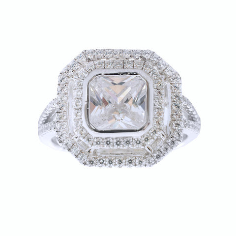 Sterling silver, rhodium plate & cubic zirconia pave dress ring - R1211