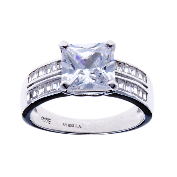 925 sterling silver, rhodium plate square cubic zirconia dress ring - R2027