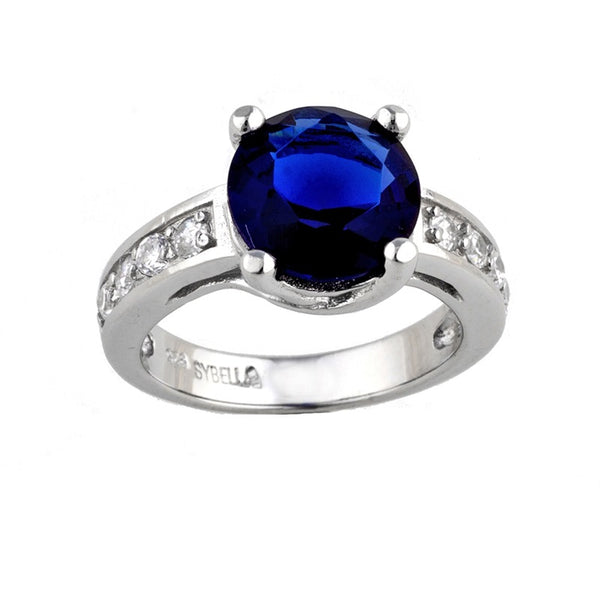 R432-S - Rhodium cz & sapphire cz dress ring