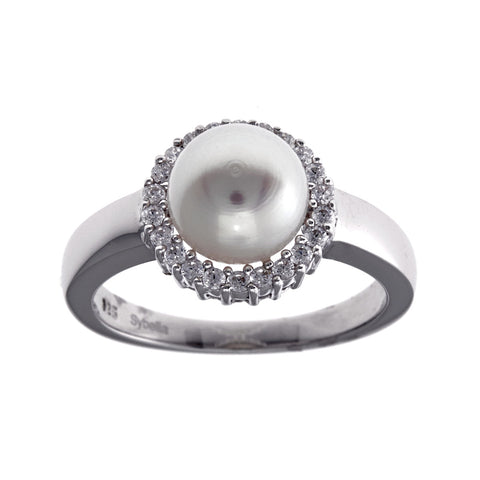 Silver and cubic zirconia pearl ring- R6187