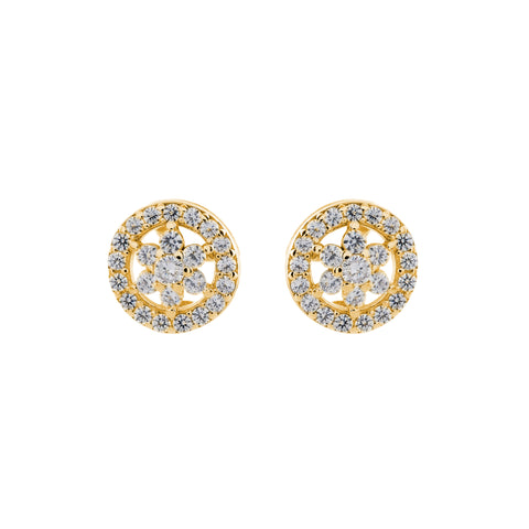 E92-GP - Yellow gold flower cubic zirconia studs