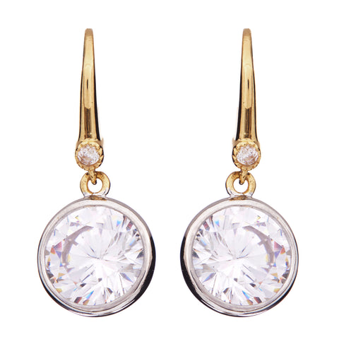 E63-GP - Gold bezel cubic zirconia on hook earrings