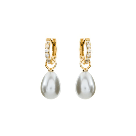 E1906-GP - Gold plate cz hoop & baroque pearl drop earrings