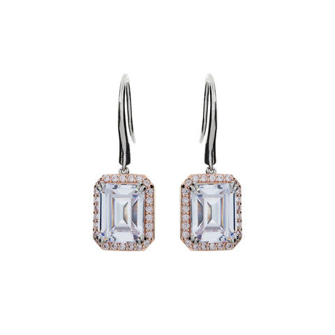 E1849 - Rhodium, pink & cz earrings on french hook