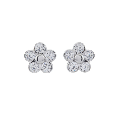 E50-RH - Silver flower bezel cubic zirconia studs