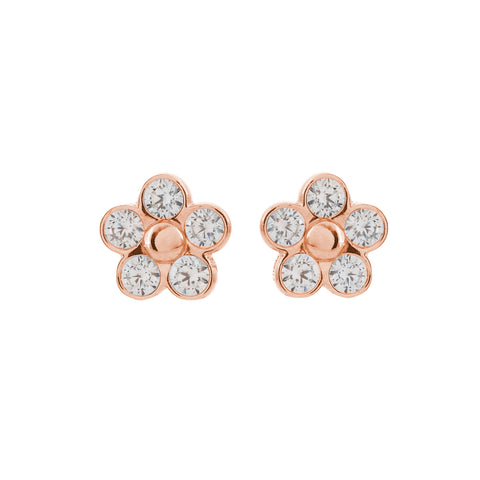 E50-RG -Rose gold flower bezel cubic zirconia studs