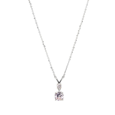 P7783-RH - Rhodium Double CZ Pendant on Fine Chain