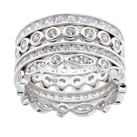 R7073 - Rhodium 4-piece ring stack -