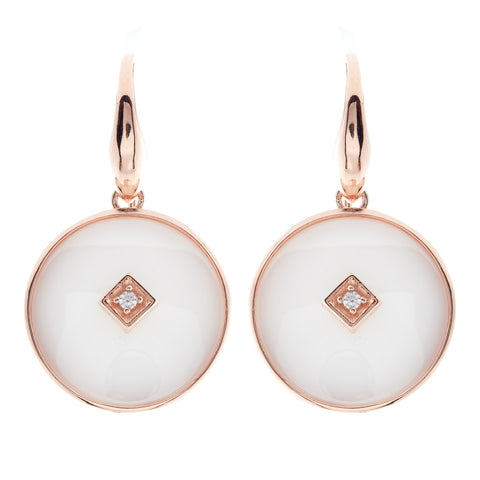 E2664-WRG - Rose Gold & white ceramic with cz centrepiece hook earring