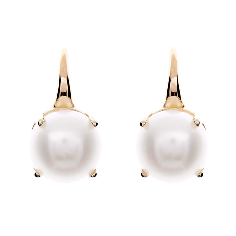 E778-YG - Yellow Gold freshwater pearl claw set hook earrings