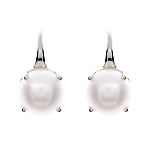 E778-RH - Rhodium freshwater pearl claw set hook earrings