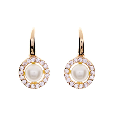 E782-YG - Yellow gold cubic zirconia 8mm pearl hook earring-