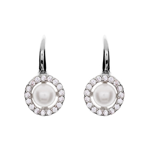 E782-RH - Rhodium cubic zirconia 8mm pearl hook earring