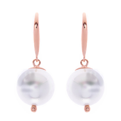 E789-RG- 12mm white pearl on rose gold hook